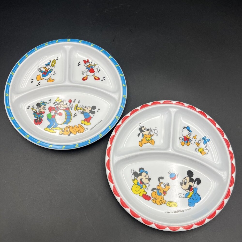 2 Vintage Disney’s Mickey Mouse & Friends Child's Divided Plate Musicians Babies